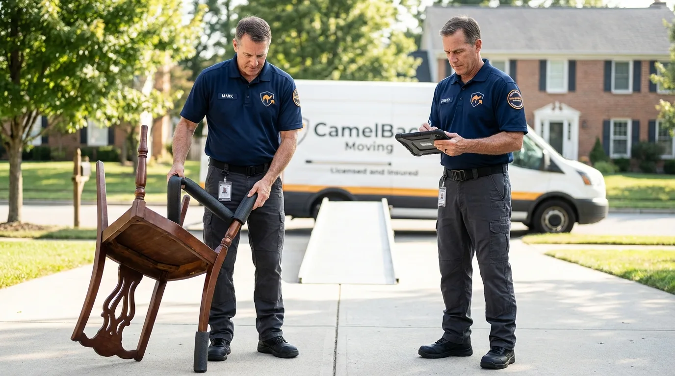Movers inspecting furniture for damage prevention before loading in Eufaula, AL